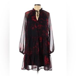 NWT H&M Black and Red Floral Ruffle Sheath Dress Sz 12